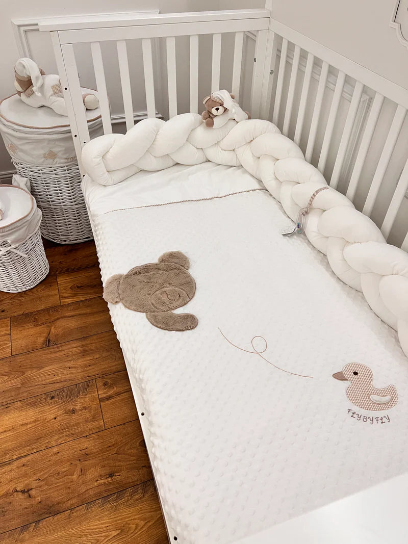 3D Premium Braided Bear Crib Bumper - Beige