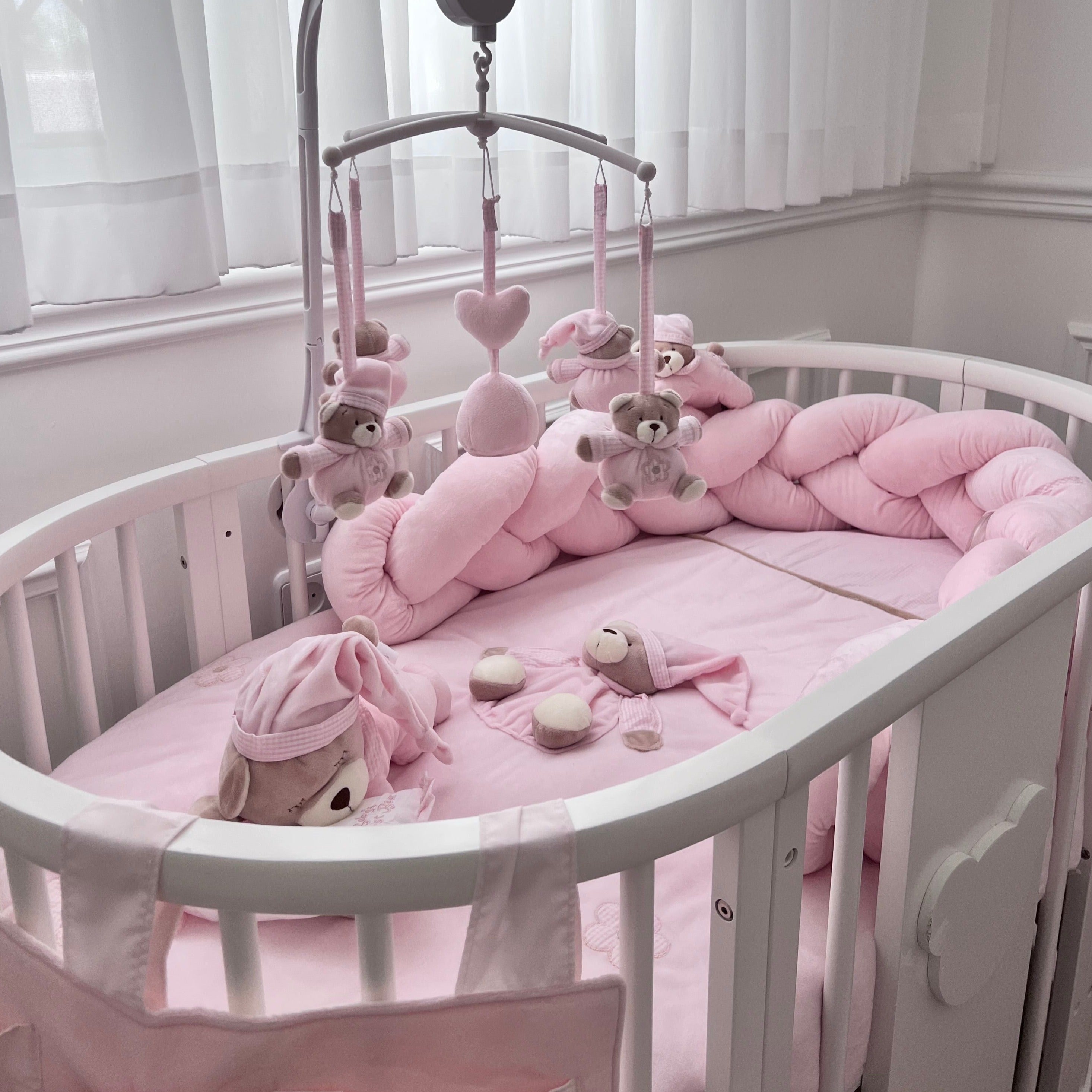 3D Premium Braided Bear Crib Bumper Pink Flybyfly us