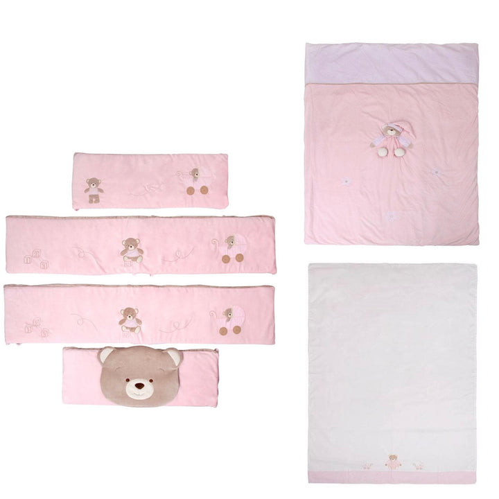 Bedding set for a baby bed / convertible bed - pink bear