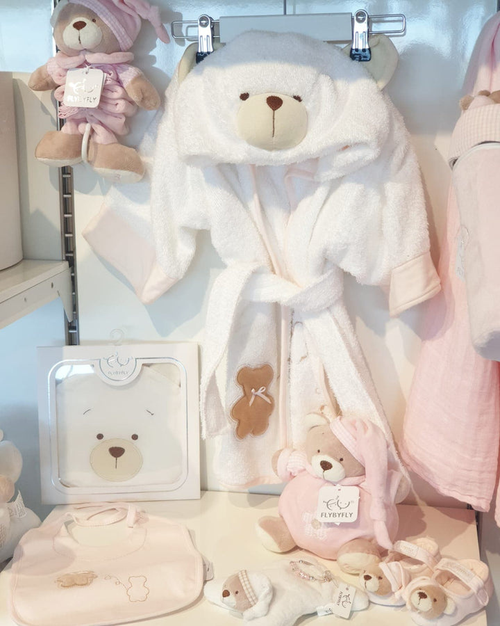 Teddy bear towel robe for baby - pink