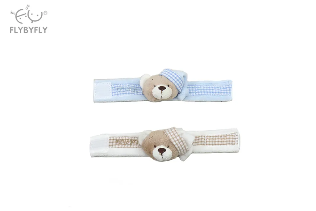 A pair of rattling bracelets - blue & beige