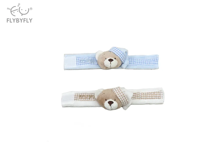 A pair of rattling bracelets - blue & beige