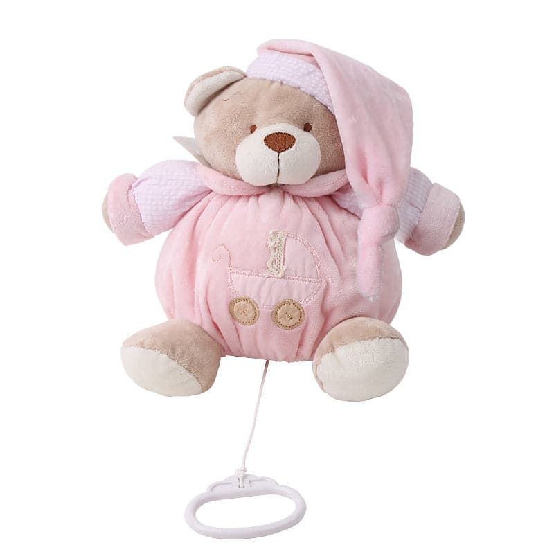 Round, music playing teddy bear (20 cm) - pink