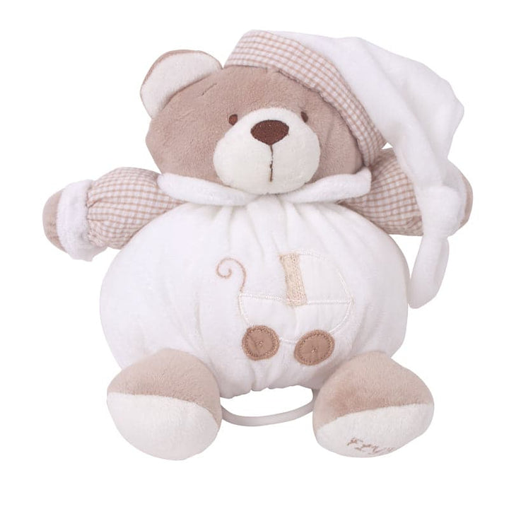 Round, music playing teddy bear (20 cm) - beige