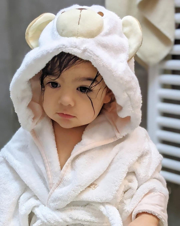 Teddy bear towel robe for baby - pink