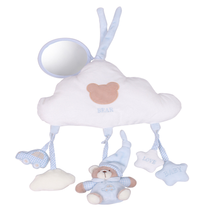 Cloud mobile with mirror for car & stroller - blue