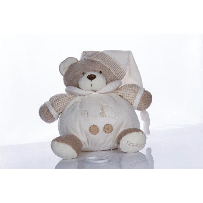 Round, music playing teddy bear (20 cm) - beige