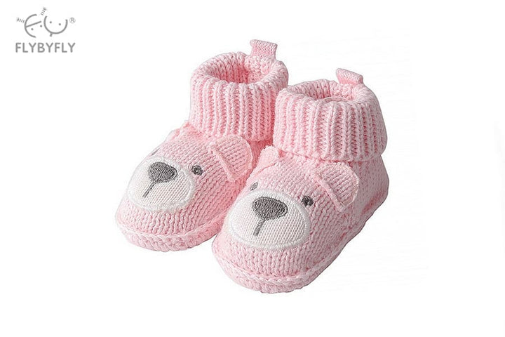 Teddy bear knitted baby socks - pink