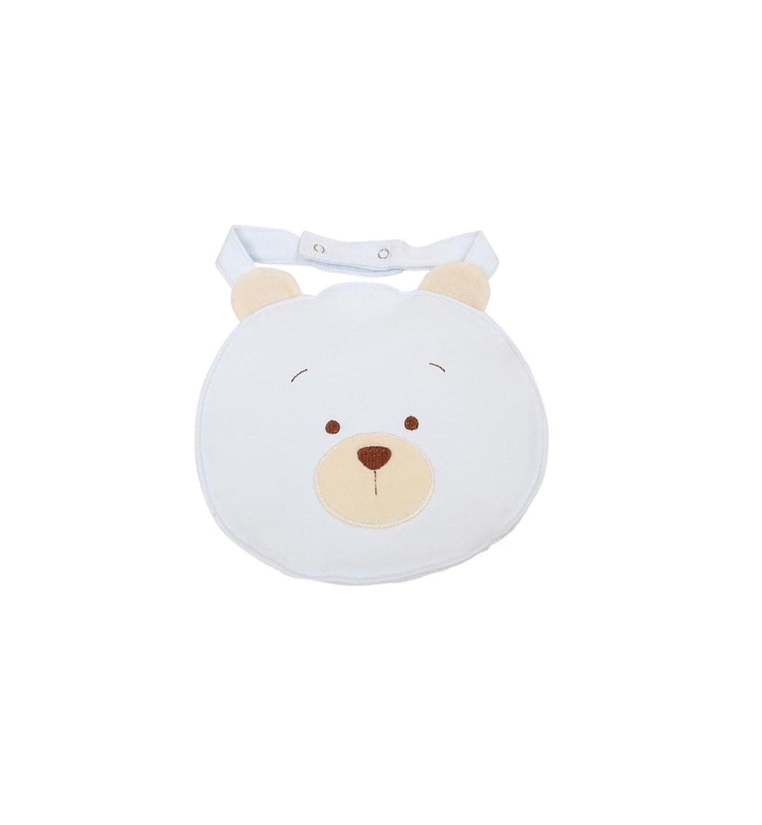 Round teddy bear baby bib - blue