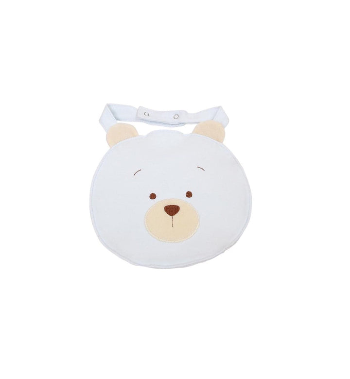 Round teddy bear baby bib - blue