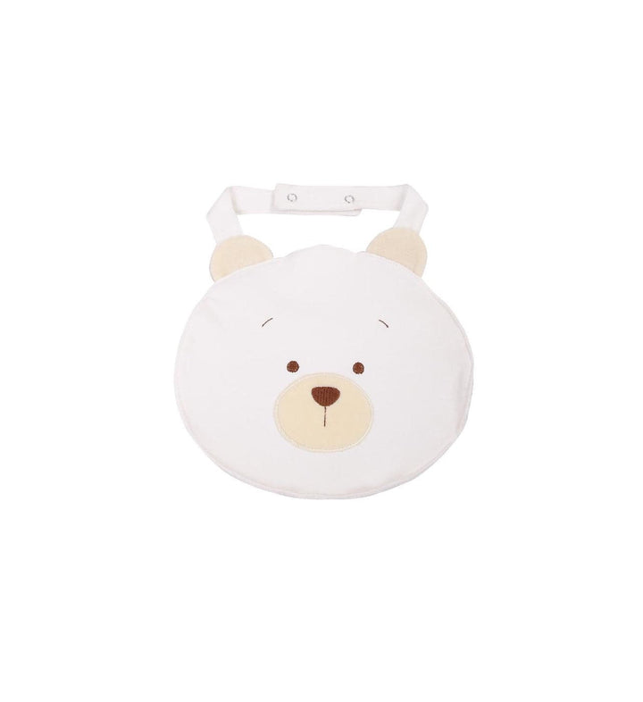 Round teddy bear baby bib - beige