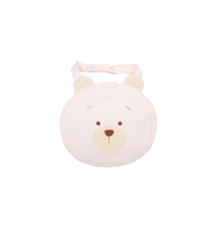 Round teddy bear baby bib - pink