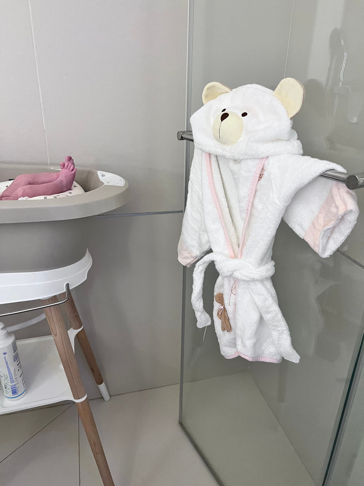 Teddy bear towel robe for baby - pink